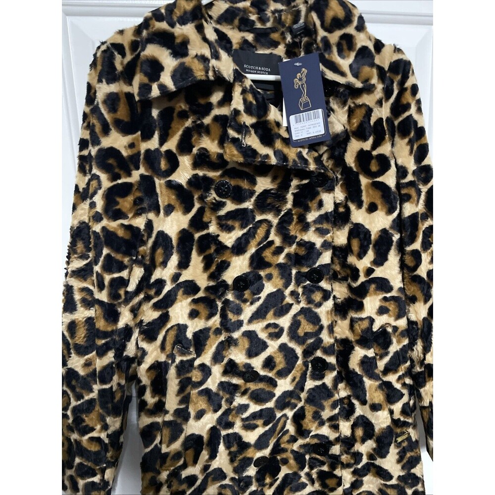 Scotch & Soda Leopard Print Faux Fur Trench Coat - Tan, Black - Picture 2 of 12